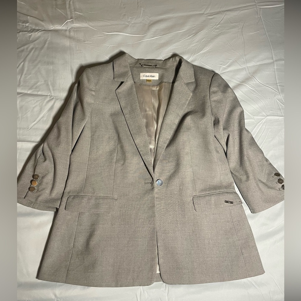 Calvin Klein Elbow Length Grey Blazer-Size 14